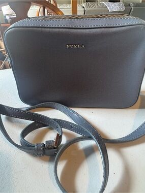 FURLA Lily Leather Crossbody Bag Slate Blue Genuine Leather